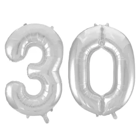 Giant Number 30 Foil Balloons - Silver
