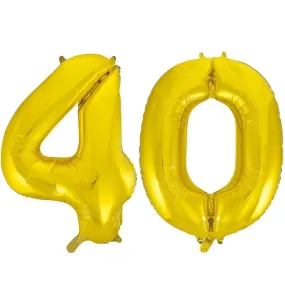 Giant Number 40 Foil Balloons - Gold