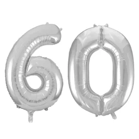 Giant Number 60 Foil Balloons - Silver