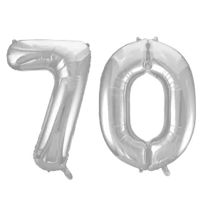 Giant Number 70 Foil Balloons - Silver