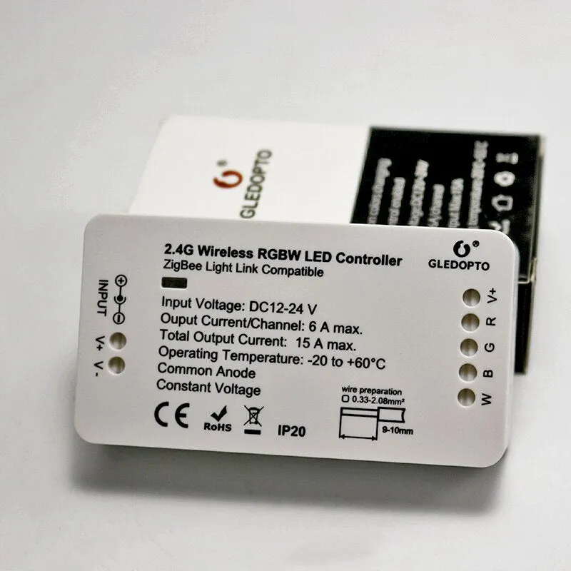 GLEDOPTO ZIGBEE RGBW LED Strip Controller 12-24VDC RGBW Remote Dimmer Controller Compatible With Amazon Echo Plus/Osram Lightify (White)