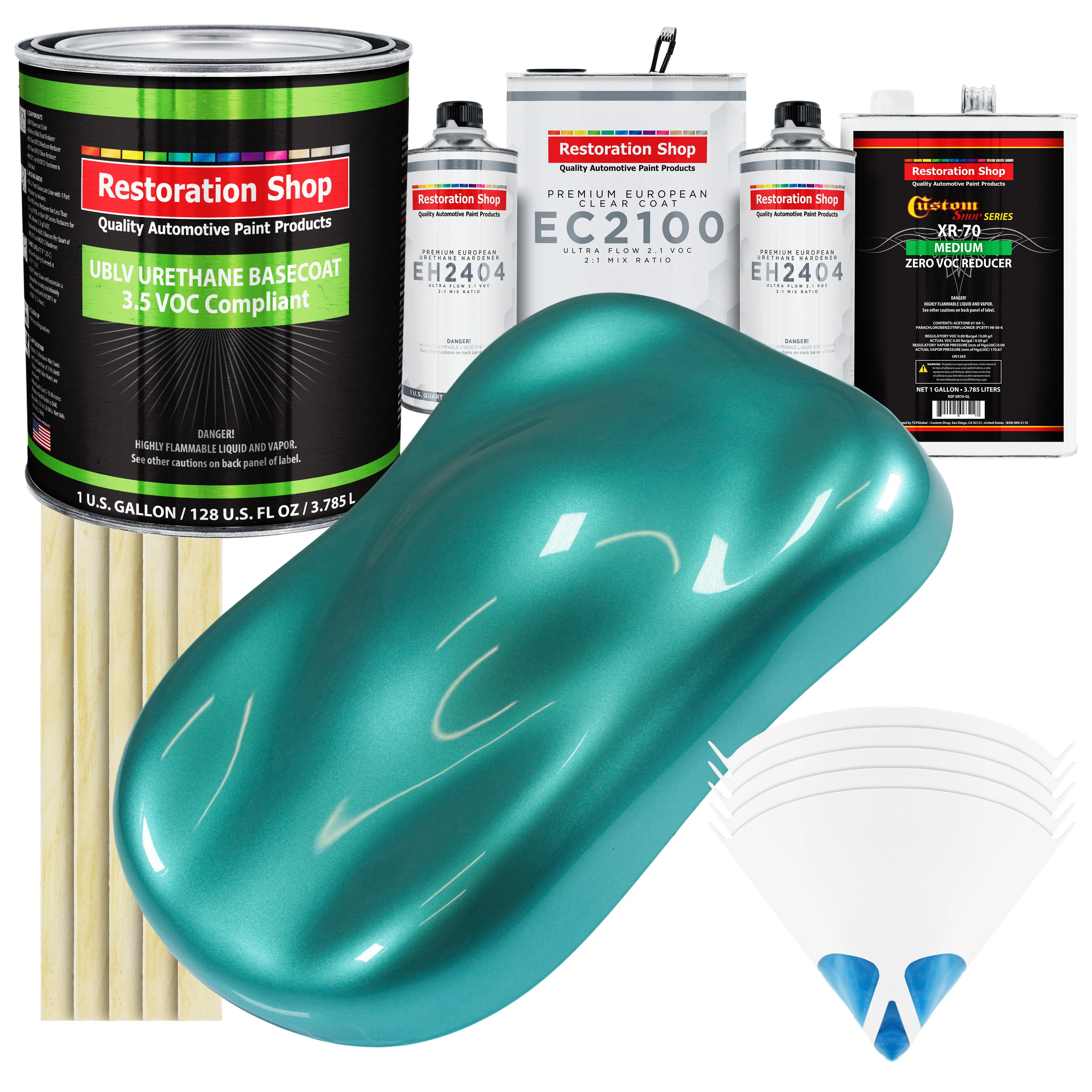 Gulfstream Aqua Metallic - LOW VOC Urethane Basecoat with European Clearcoat Auto Paint - Complete Gallon Paint Color Kit - Automotive Coating