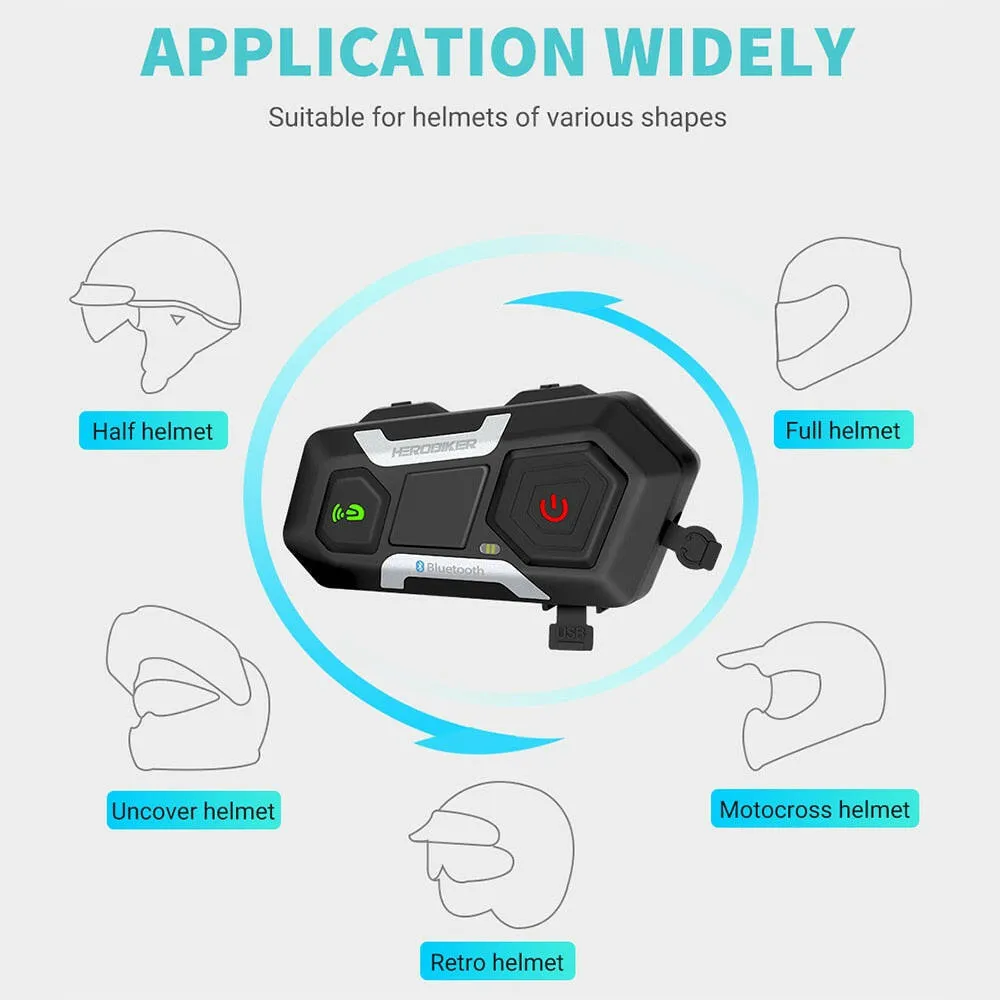 HEROBIKER Motorcycle Intercom Helmet Headset Helmet Waterproof Speaker Interphone Moto Headset Wireless Intercomunicador 1200M