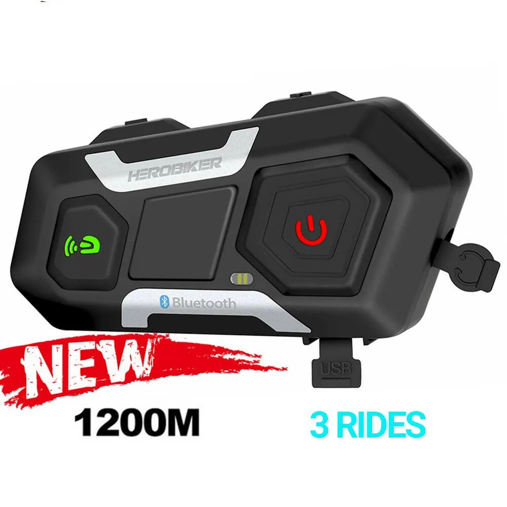 HEROBIKER Motorcycle Intercom Helmet Headset Helmet Waterproof Speaker Interphone Moto Headset Wireless Intercomunicador 1200M