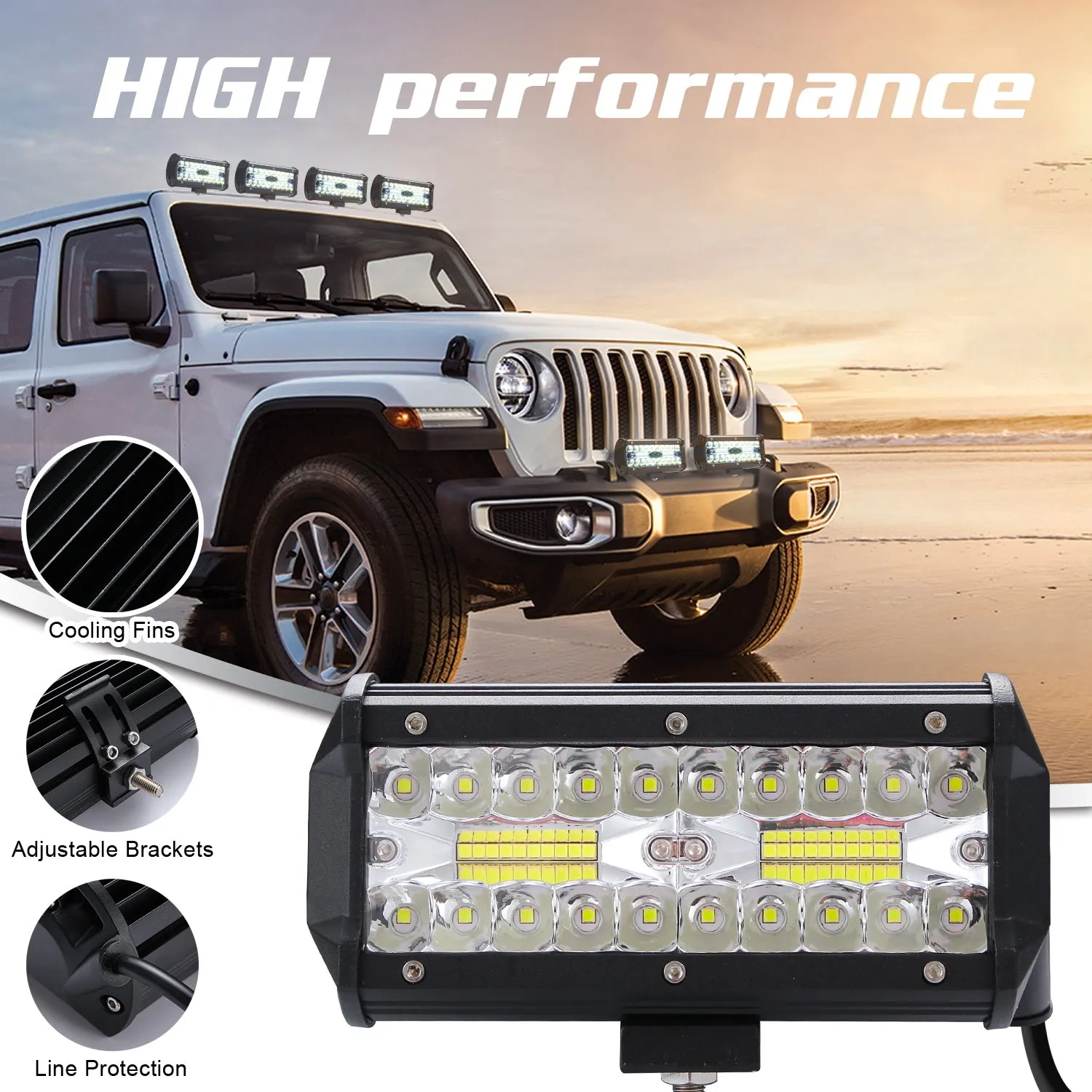 High Bright 400W LED 3 Rows 7inch 40000LM Work Light Bar Driving