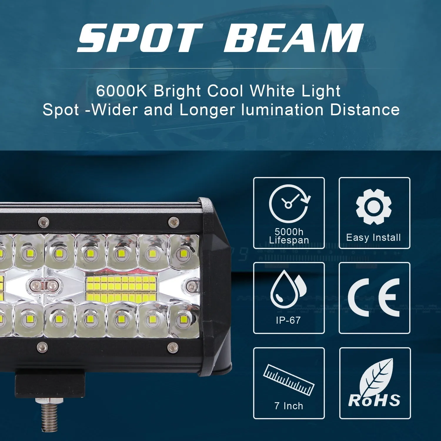 High Bright 400W LED 3 Rows 7inch 40000LM Work Light Bar Driving