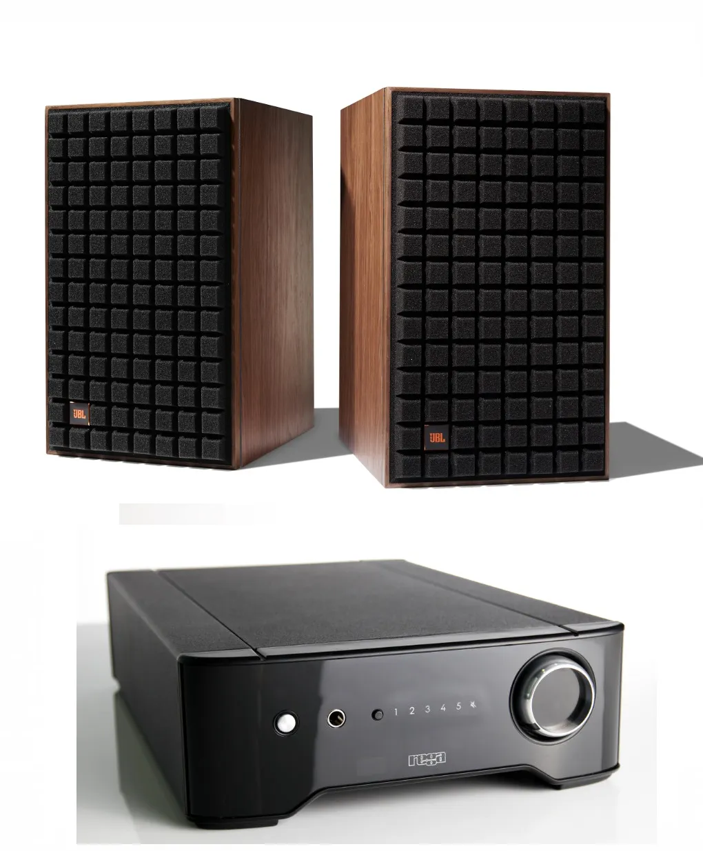 JBL L82 Classic 8 Inch 2-way Bookshelf Loudspeaker Pair with Rega Brio Integrated Amplifier Bundle