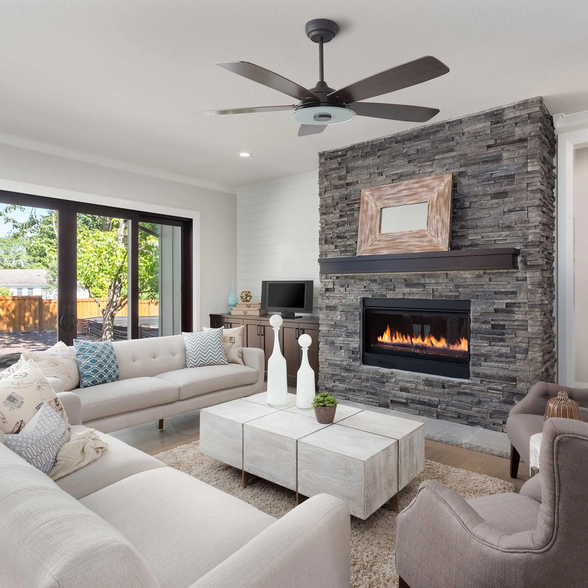 JOURNEY 52 inch 5-Blade Smart Ceiling Fan with LED Light Kit & Remote - Black/Dark Wood Grain