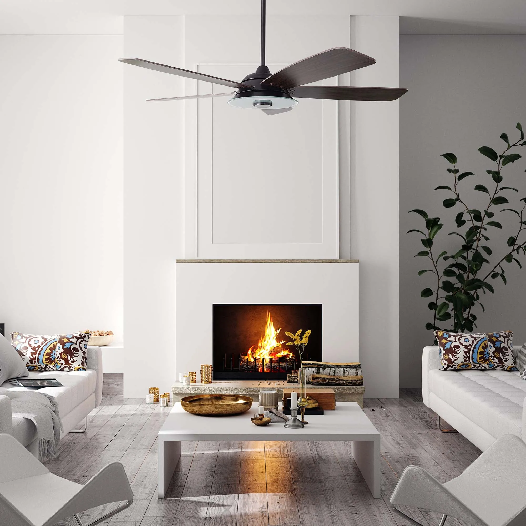 JOURNEY 52 inch 5-Blade Smart Ceiling Fan with LED Light Kit & Remote - Black/Dark Wood Grain