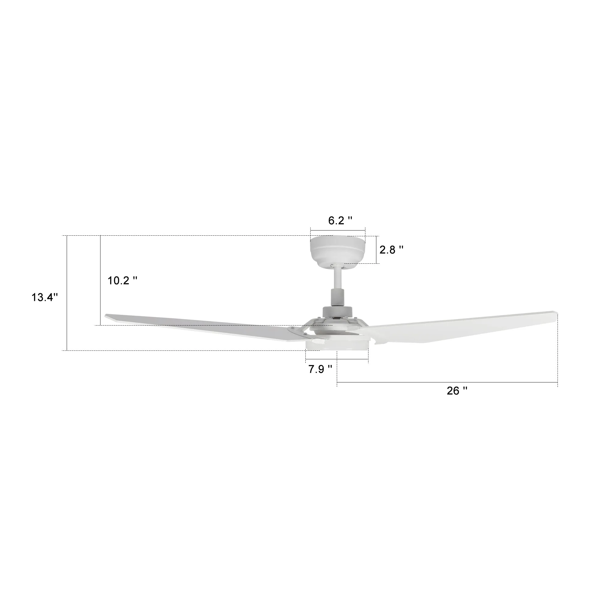 KAJ 52 inch 3-Blade White Smart Ceiling Fan with LED Light Kit & Remote - White/White