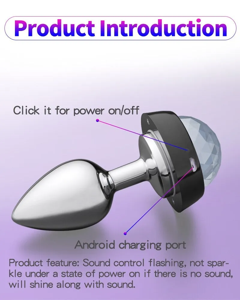 LED Voice Control Butt Plug - Stainless Steel Beads Metal BDSM Toy