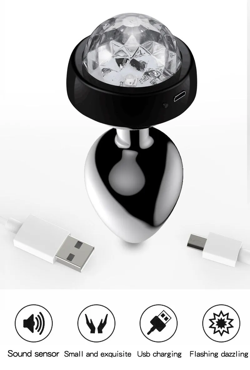 LED Voice Control Butt Plug - Stainless Steel Beads Metal BDSM Toy