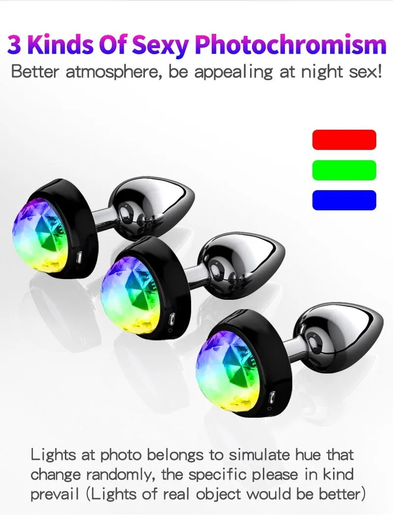 LED Voice Control Butt Plug - Stainless Steel Beads Metal BDSM Toy
