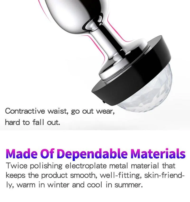 LED Voice Control Butt Plug - Stainless Steel Beads Metal BDSM Toy