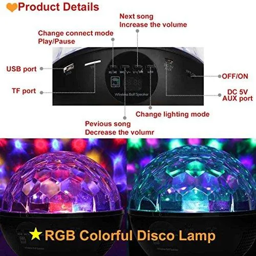 Luditek Portable Stage Lights with Remote, DJ Lights with Bluetooth Speaker, LED Disco Ball Lights Party Lighting Powered by Rechargeable Battery