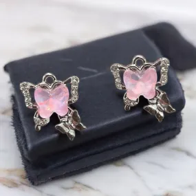 Luxury Pair Butterfly Pink Stone Charms