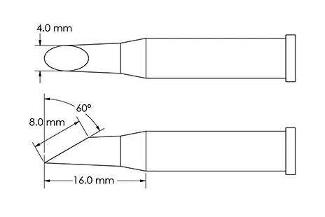 Metcal GT6-HF6040S Beveled 60° x 8.0mm Hoof Solder Tip, 4.0 x 16mm