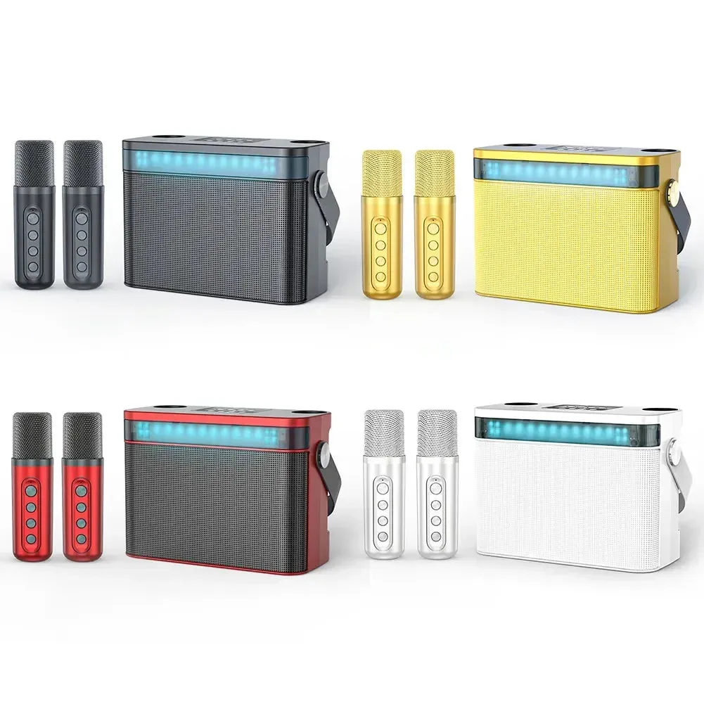 Mini Karaoke Machine For Adults and Kid Subwoofer Portable Bluetooth PA Speaker System With 2 Wireless Microphones Music Player