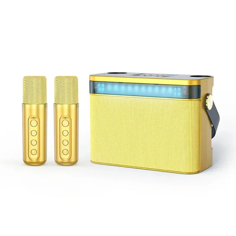 Mini Karaoke Machine For Adults and Kid Subwoofer Portable Bluetooth PA Speaker System With 2 Wireless Microphones Music Player