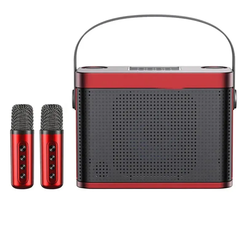 Mini Karaoke Machine For Adults and Kid Subwoofer Portable Bluetooth PA Speaker System With 2 Wireless Microphones Music Player