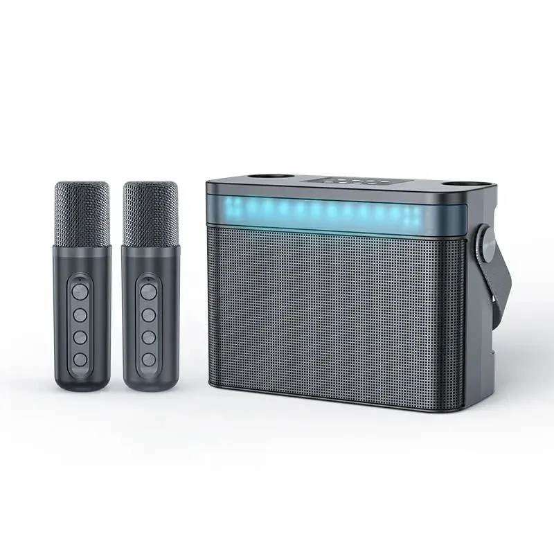 Mini Karaoke Machine For Adults and Kid Subwoofer Portable Bluetooth PA Speaker System With 2 Wireless Microphones Music Player
