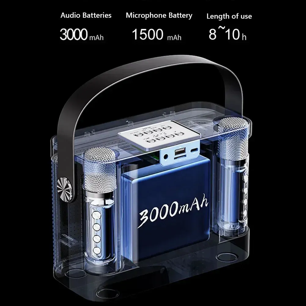 Mini Karaoke Machine For Adults and Kid Subwoofer Portable Bluetooth PA Speaker System With 2 Wireless Microphones Music Player