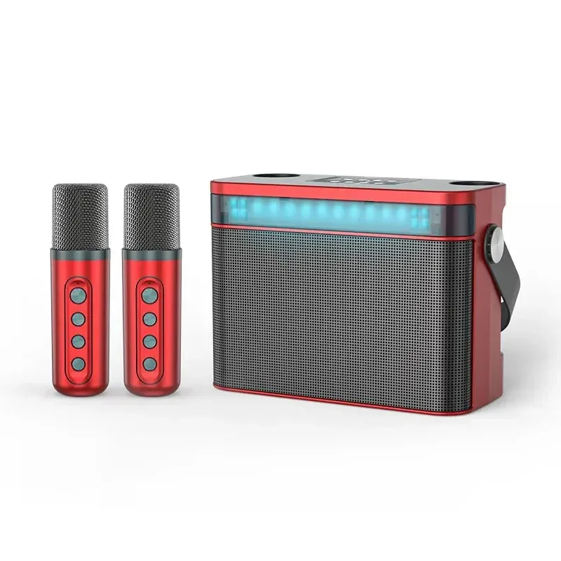 Mini Karaoke Machine For Adults and Kid Subwoofer Portable Bluetooth PA Speaker System With 2 Wireless Microphones Music Player