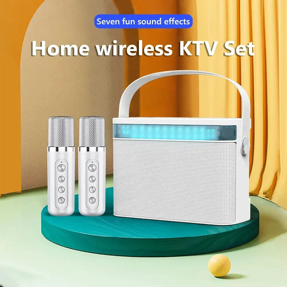 Mini Karaoke Machine For Adults and Kid Subwoofer Portable Bluetooth PA Speaker System With 2 Wireless Microphones Music Player