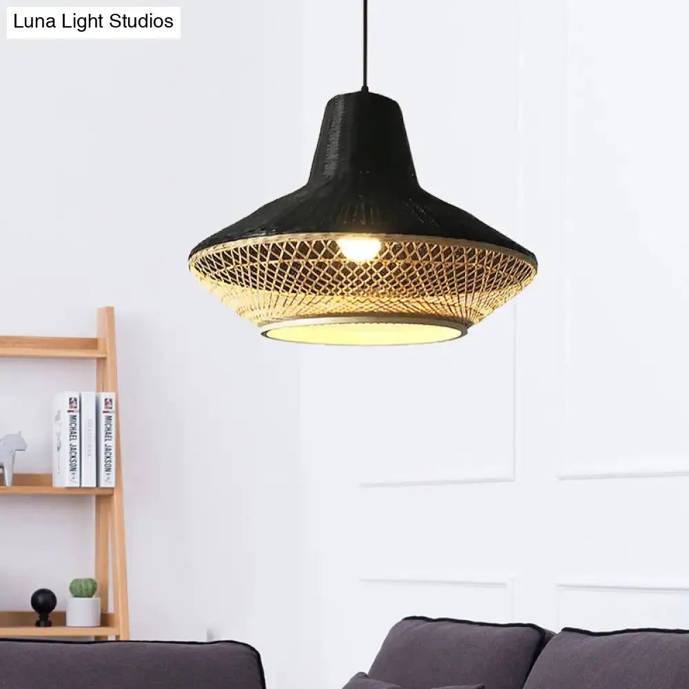 Modern Asian Hanging Lamp with Knitted Bamboo for Restaurants and Tea Houses