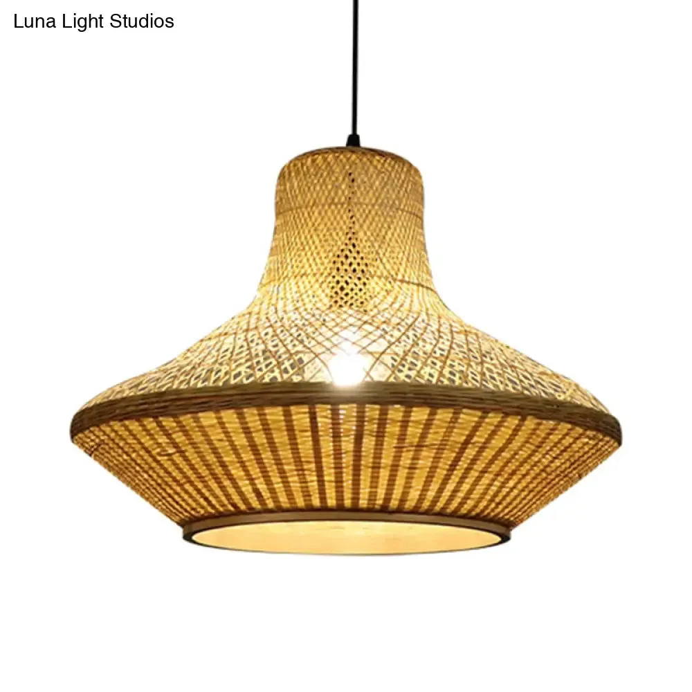 Modern Asian Hanging Lamp with Knitted Bamboo for Restaurants and Tea Houses