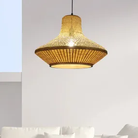 Modern Asian Hanging Lamp with Knitted Bamboo for Restaurants and Tea Houses