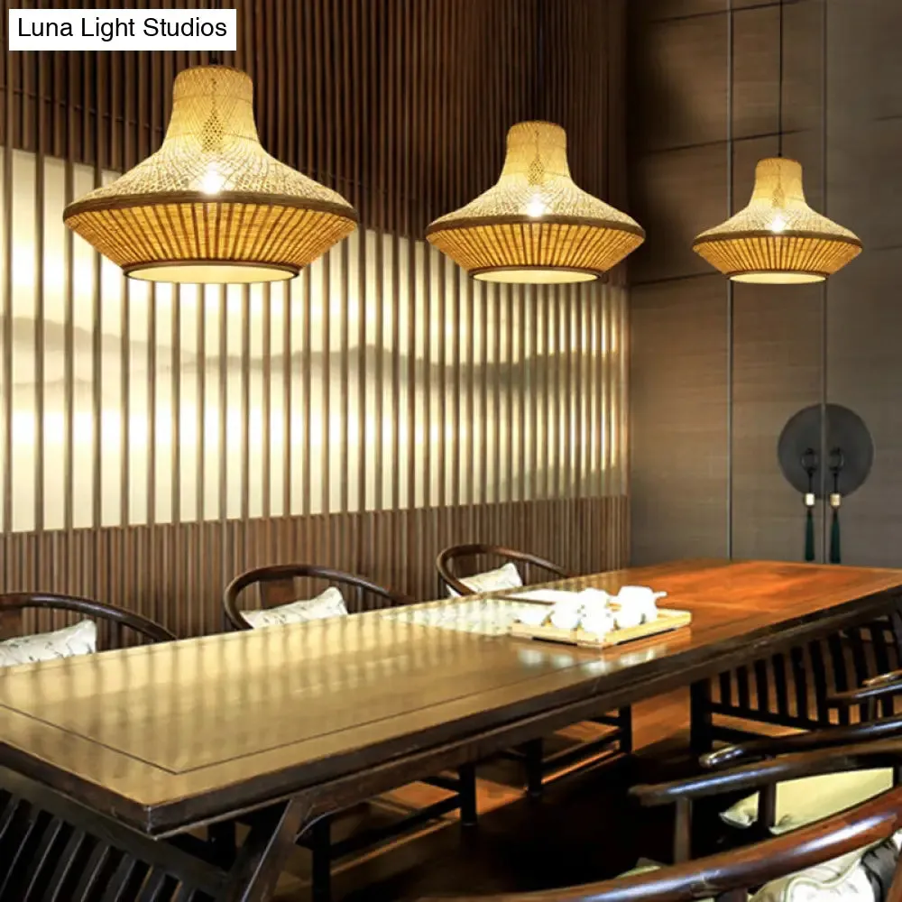 Modern Asian Hanging Lamp with Knitted Bamboo for Restaurants and Tea Houses