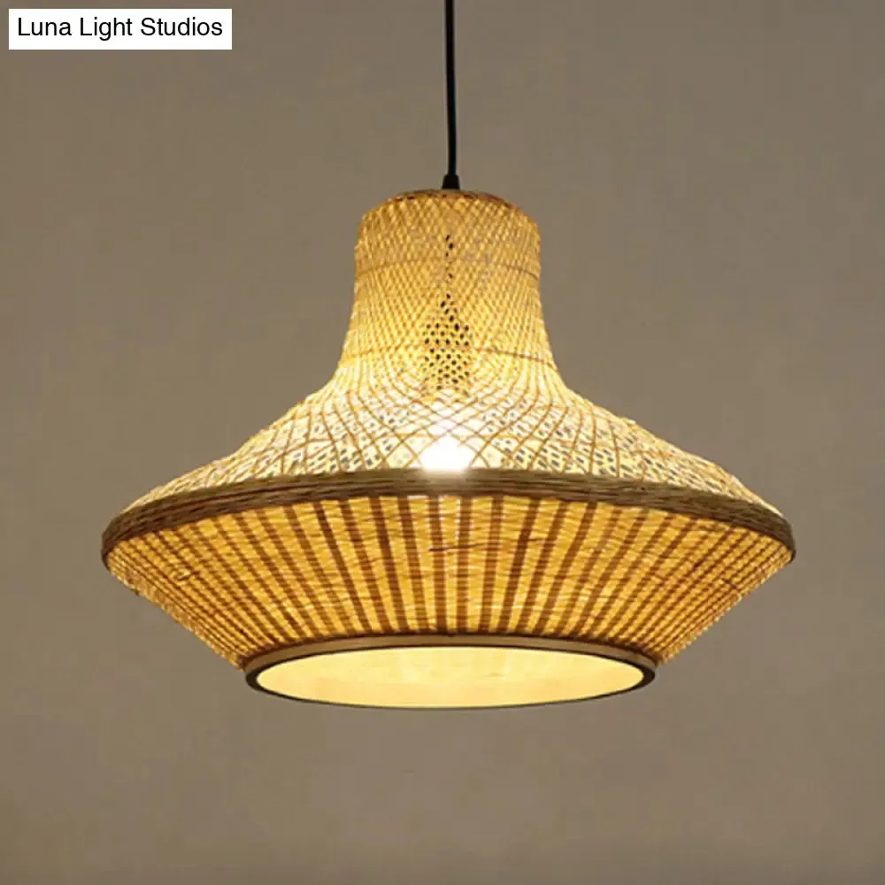 Modern Asian Hanging Lamp with Knitted Bamboo for Restaurants and Tea Houses