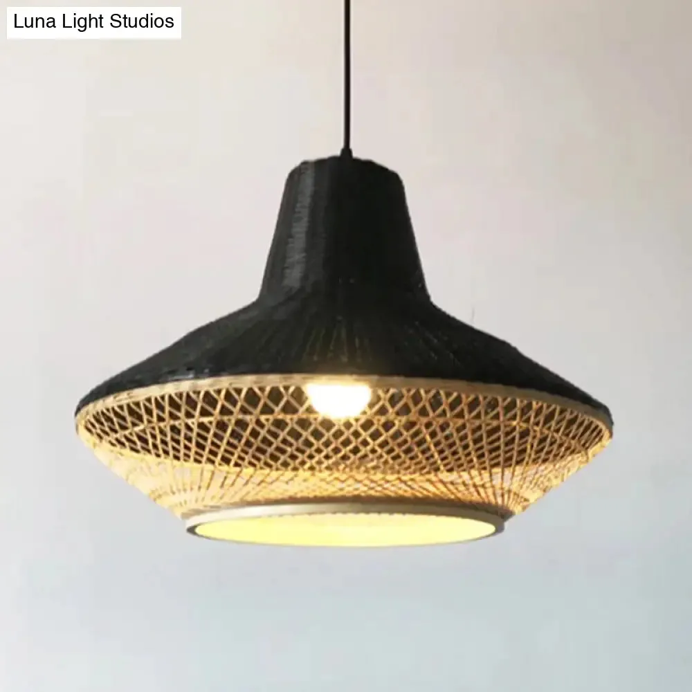 Modern Asian Hanging Lamp with Knitted Bamboo for Restaurants and Tea Houses