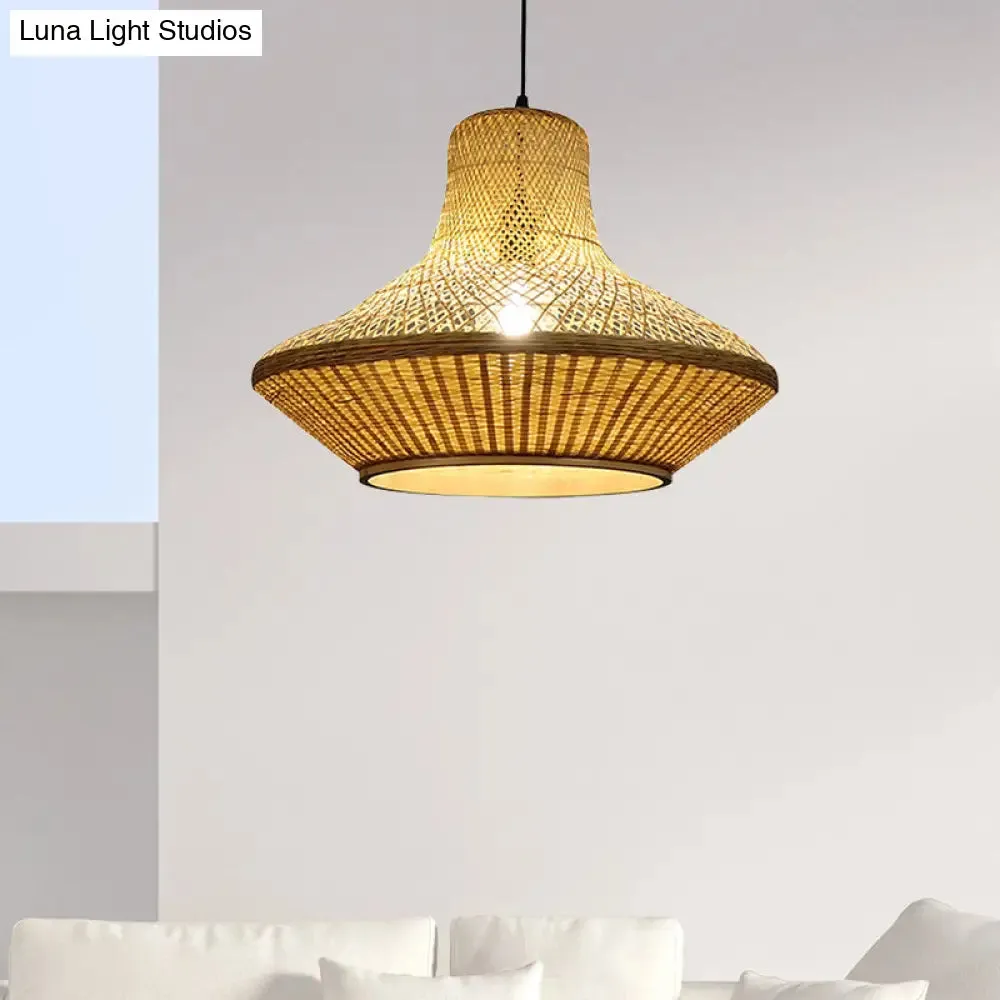 Modern Asian Hanging Lamp with Knitted Bamboo for Restaurants and Tea Houses