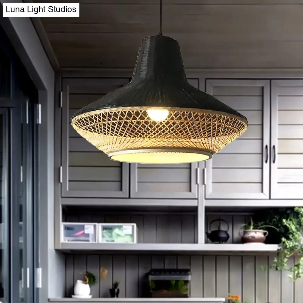 Modern Asian Hanging Lamp with Knitted Bamboo for Restaurants and Tea Houses