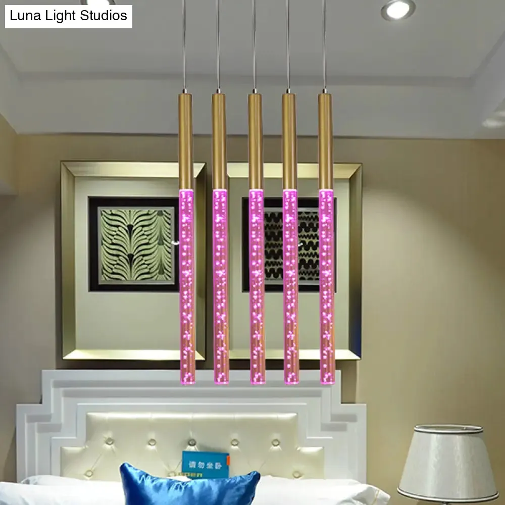 Modern Crystal Hanging Pendant Light - 1-Light Gold Ceiling Lamp for Bars - Warm/White/Purple Light