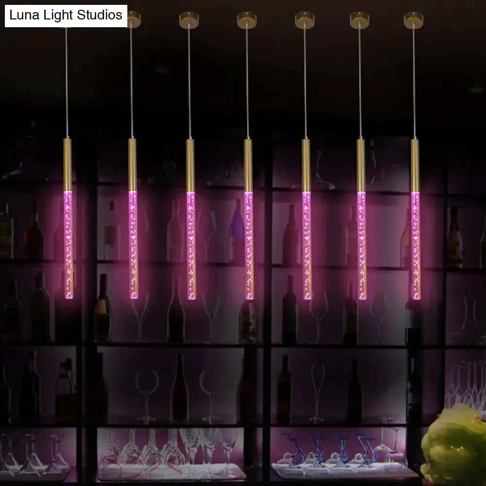 Modern Crystal Hanging Pendant Light - 1-Light Gold Ceiling Lamp for Bars - Warm/White/Purple Light