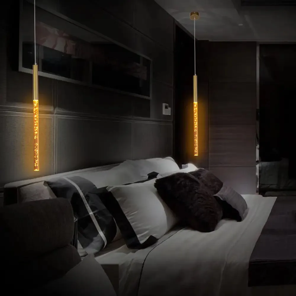 Modern Crystal Hanging Pendant Light - 1-Light Gold Ceiling Lamp for Bars - Warm/White/Purple Light
