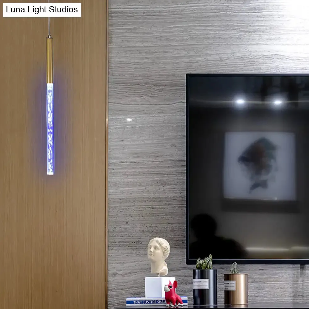 Modern Crystal Hanging Pendant Light - 1-Light Gold Ceiling Lamp for Bars - Warm/White/Purple Light