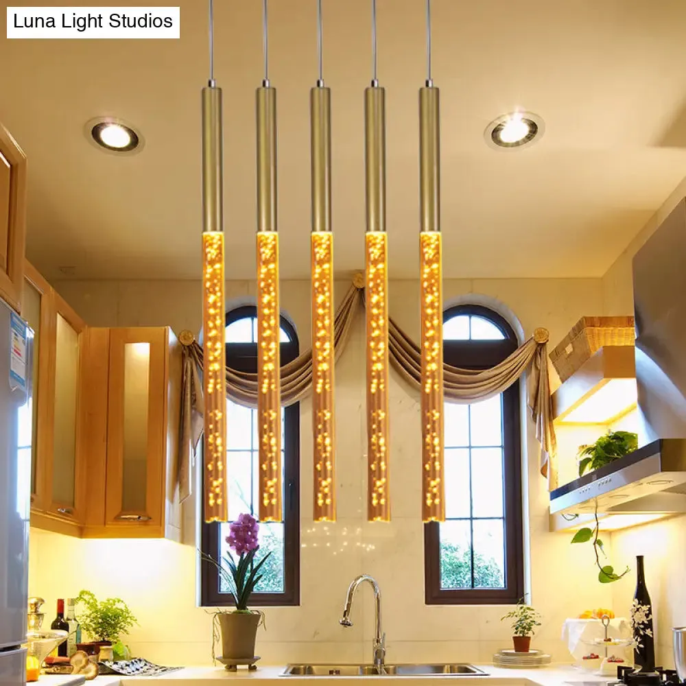 Modern Crystal Hanging Pendant Light - 1-Light Gold Ceiling Lamp for Bars - Warm/White/Purple Light