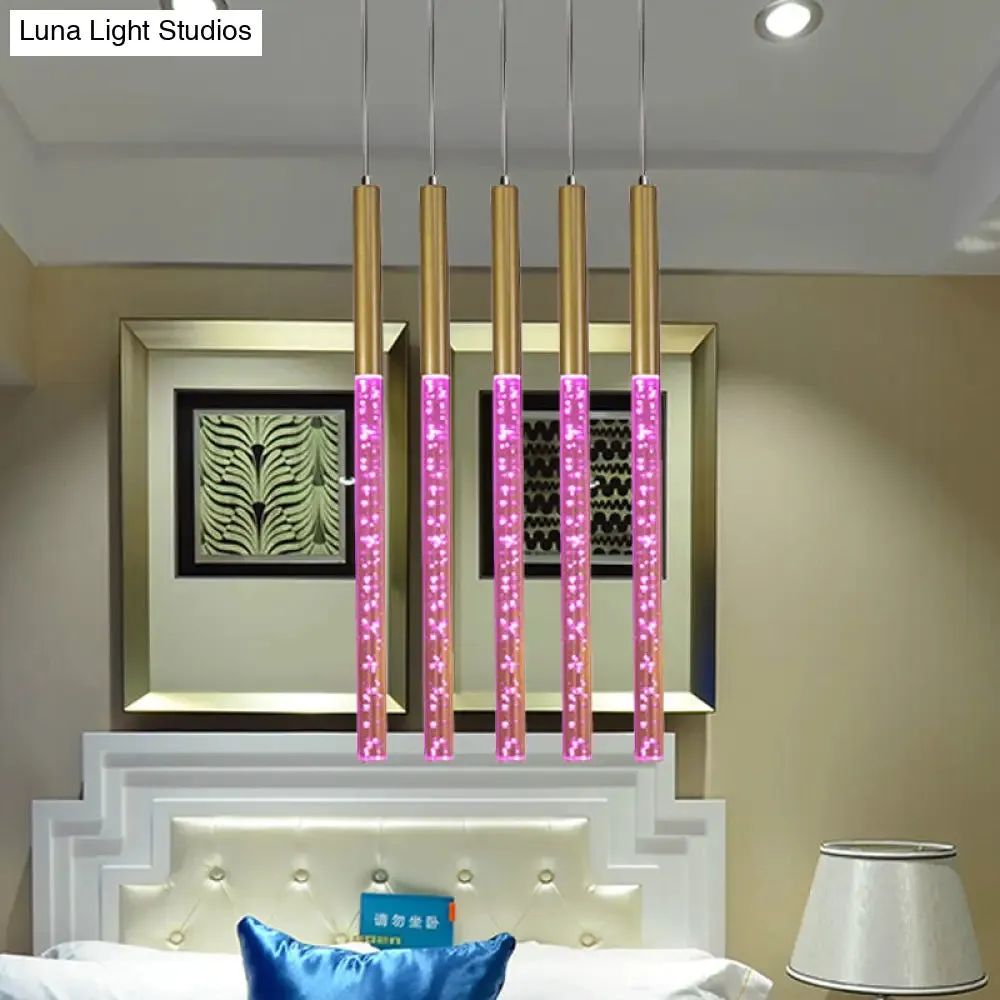Modern Crystal Hanging Pendant Light - 1-Light Gold Ceiling Lamp for Bars - Warm/White/Purple Light