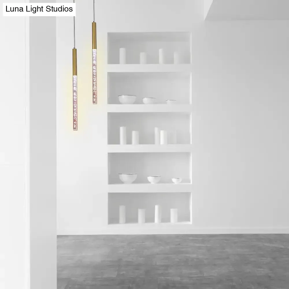 Modern Crystal Hanging Pendant Light - 1-Light Gold Ceiling Lamp for Bars - Warm/White/Purple Light