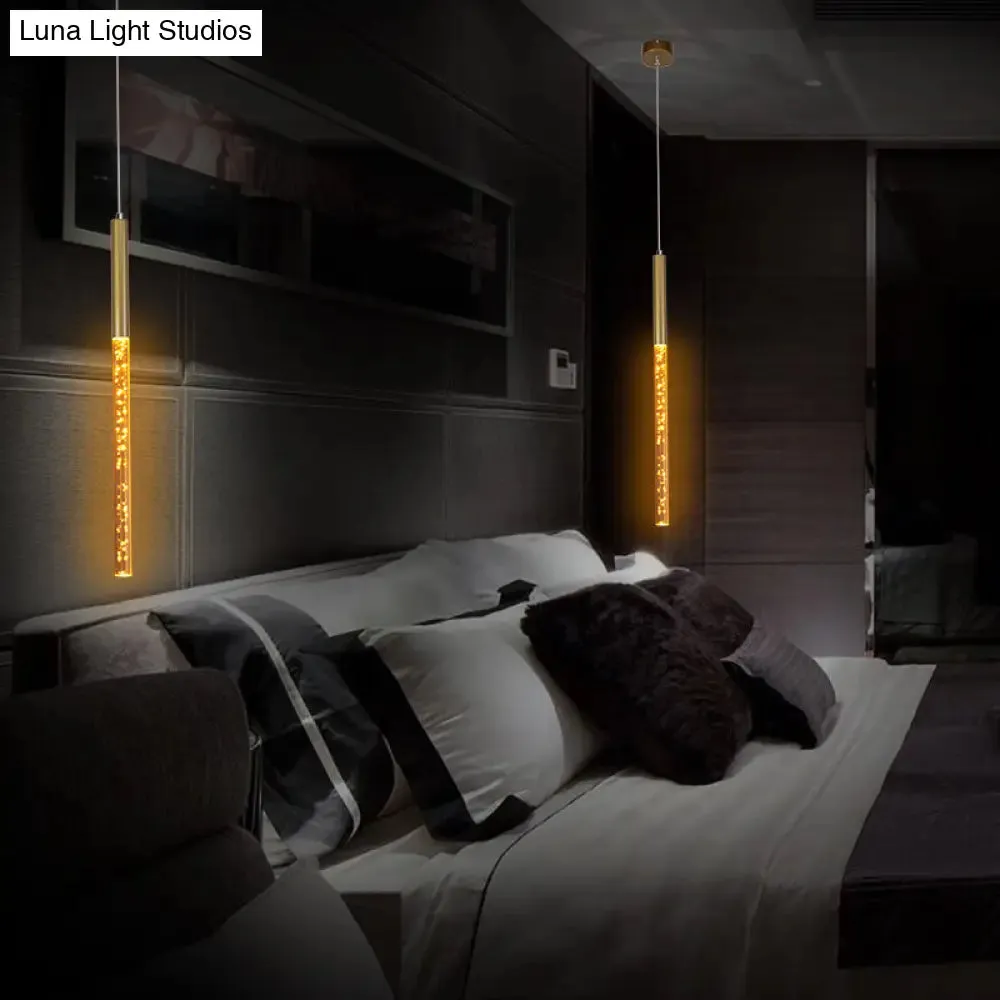 Modern Crystal Hanging Pendant Light - 1-Light Gold Ceiling Lamp for Bars - Warm/White/Purple Light