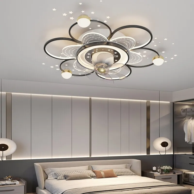 Modern LED Ceiling Fan Light Lamp - Ideal for Bedroom and Dining Room Décor, Includes Remote Control and Kid-Friendly Lamps