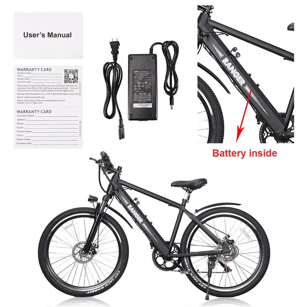 Nakto Ranger Premium 26" Mountain Electric Bike 350W Black