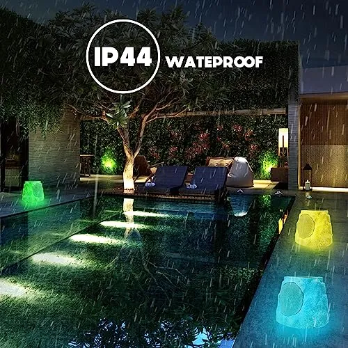 NiceBuy Rock Speakers Outdoor Waterproof Solar Set of 2 Rock Speaker Bluetooth Wireless Bass Solar Powered Garden Speakers with TWS Pair&RGB Colors&DC Charge for Outside Patio Deck BBQ