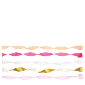 Pink Crepe Paper Streamers, Set of 5 Rolls of Pretty Pink and Gold Streamers by Meri Meri, Each Roll is 33"