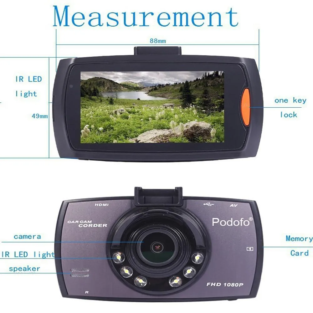 Podofo A2 Car Dashcam (DVR, HD 1080P, 140 Degree, Night Vision, G-Sensor)