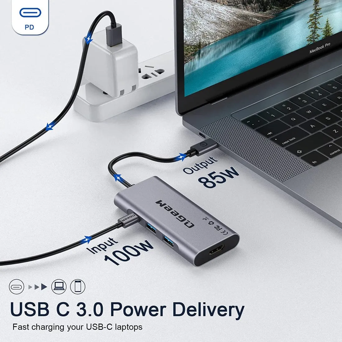 QGeeM 7-in-1 USB-C Hub with 100W Power Delivery,3 USB 3.0 Ports, SD/TF Card Reader,Compatible for MacBook and Windows